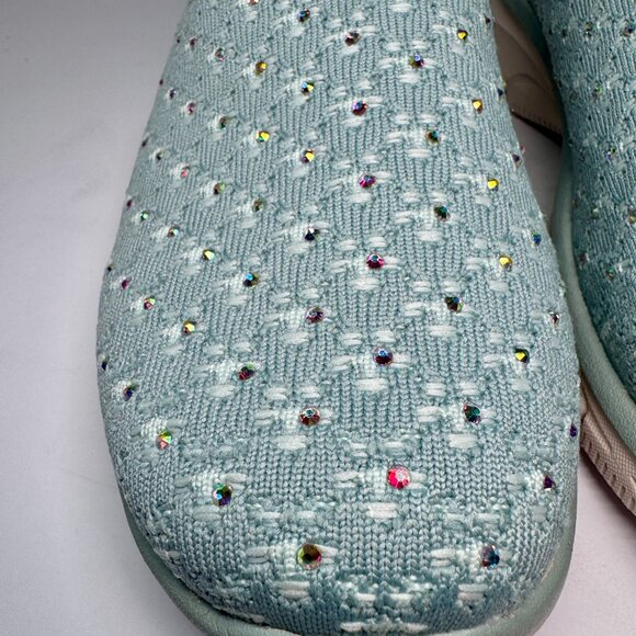 8.5 Wide Fit Skechers Women's Easy Going Rhinestone Knit Mules Glitz Strut Sage - Picture 4 of 16